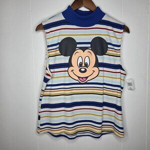 Disney Womens Striped Mickey Mouse Embroidered Tank Size XL Mock Neck Sleeveless